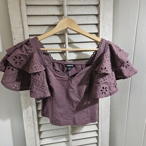 Express Mauve Eyelet Ruffle Sleeve Blouse
